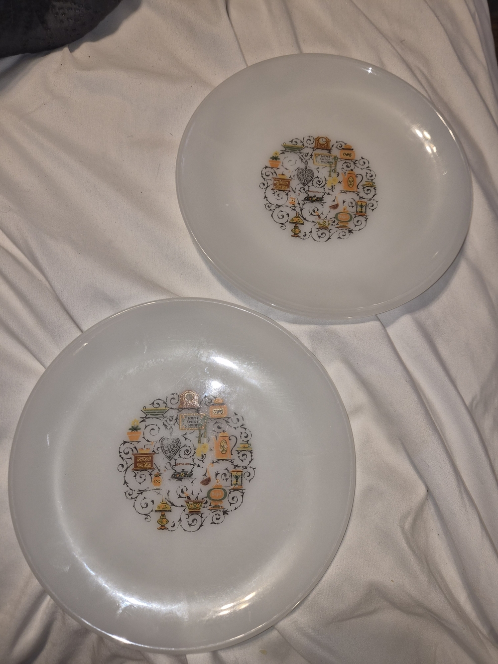 Vintage Fire-King Homestead Milk Glass 7.25 inch Plates Lot of 2